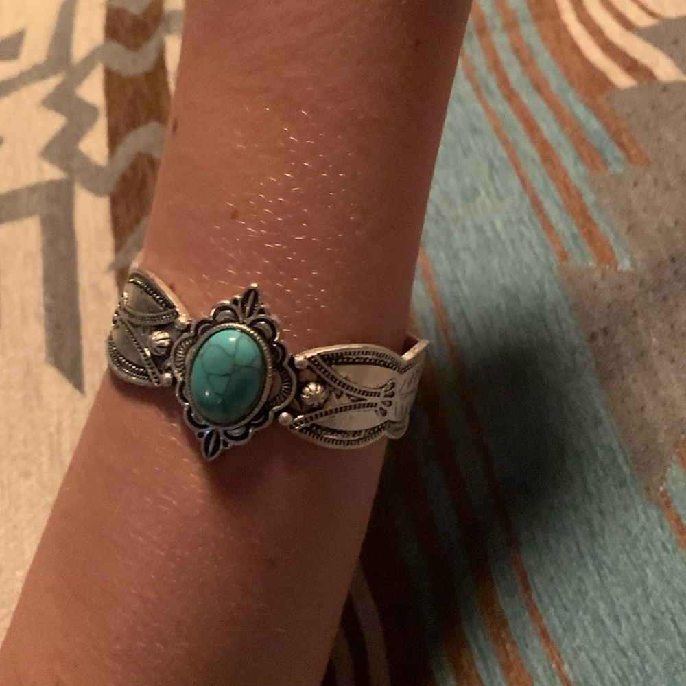 Faux Turquoise silver cuff bracelet